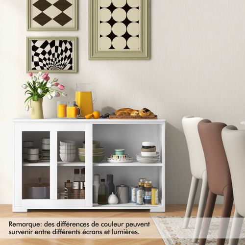 Buffet De Cuisine, Meuble Cuisine, Meuble De Rangement Avec 2 Portes En Mdf 106,5x33x62,5cm Blanc