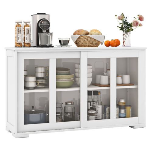 Buffet De Cuisine, Meuble Cuisine, Meuble De Rangement Avec 2 Portes En Mdf 106,5x33x62,5cm Blanc