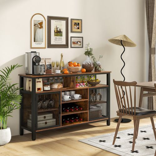 Buffet De Cuisine, Meuble De Rangement, Meuble Cuisine Casiers à Vin 2 Portes 140x40x82,5 Cm Marron