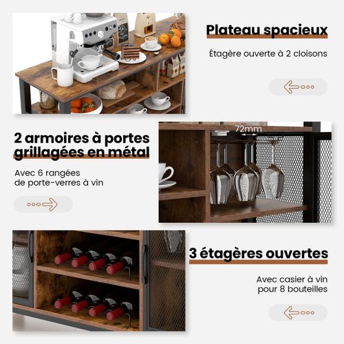 Buffet De Cuisine, Meuble De Rangement, Meuble Cuisine Casiers à Vin 2 Portes 140x40x82,5 Cm Marron