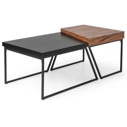 Lot De 2 Tables Basses - Tables De Salon Gigognes Avec Pieds Antidérapants Réglables Noiretmarron