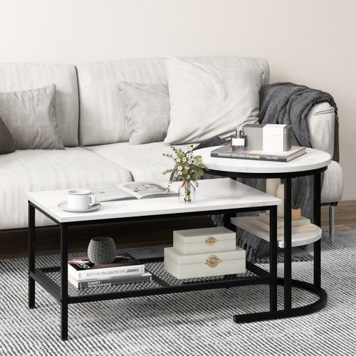 Lot De 2 Tables Basses - Tables De Salon Gigognes Scandinaves Repose-pieds Réglables Noir
