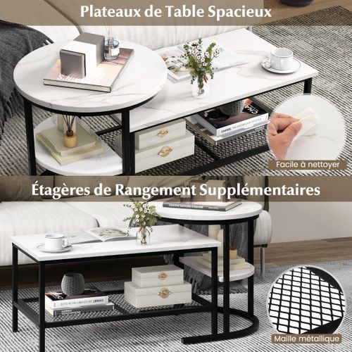 Lot De 2 Tables Basses - Tables De Salon Gigognes Scandinaves Repose-pieds Réglables Noir