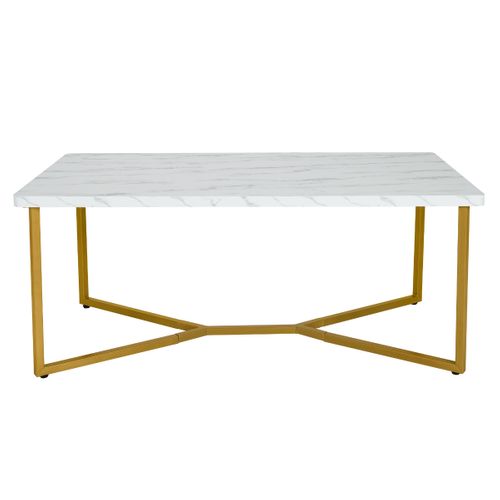 Table Basse - Table De Salon Moderne Piètement Métal Doré Avec Patins Ajustables 107x60x45,5cm