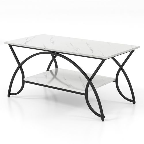 Table Basse - Table De Salon Moderne Rectangulaire à 2 Niveaux Structure En Métal Pour Salon Blanc