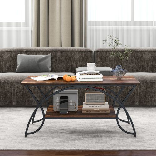 Table Basse - Table De Salon Moderne Rectangulaire à 2 Niveaux Structure En Métal Pour Salon Café