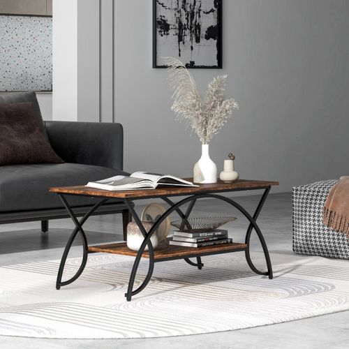 Table Basse - Table De Salon Moderne Rectangulaire à 2 Niveaux Structure En Métal Pour Salon Café