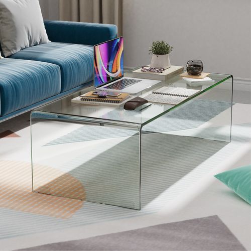 Table Basse - Table De Salon Avec Bords Arrondis Lisses Rectangulaire 108x50x35 Cm Verre