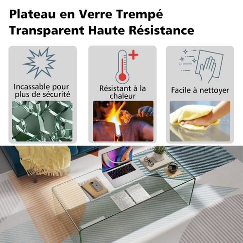 Table Basse - Table De Salon Avec Bords Arrondis Lisses Rectangulaire 108x50x35 Cm Verre