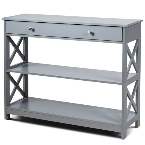 Table Console - Table D'entrée Avec 1 Tiroir Et 2 Étagères De Rangement 99,8x29,8x80,2 Cm Gris