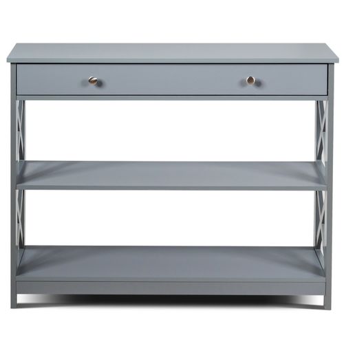 Table Console - Table D'entrée Avec 1 Tiroir Et 2 Étagères De Rangement 99,8x29,8x80,2 Cm Gris