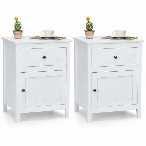 Lot De 2 Tables De Chevet - Tables De Nuit Avec Tiroir Et Grand Placard 48x38x63,5 Cm Blanc