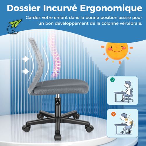 Fauteuil De Bureau, Chaise De Bureau Pivotante Enfants Avec Hauteur Réglable 77-89cm Siège à Roule