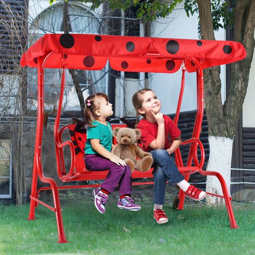 Balancelle De Jardin Pour Enfants Balançoire Jardin Chaise à Bascule 2 Places Toit Anti-uv Rouge