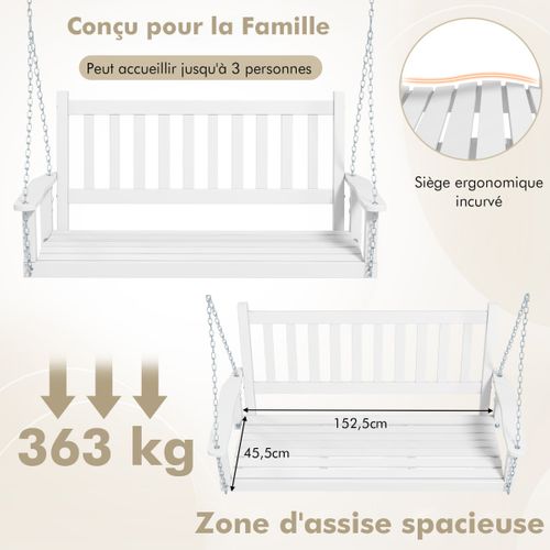 Balancelle De Porche En Bois Pour 3 Personnes Banc Suspendu Robuste Chaînes Réglables