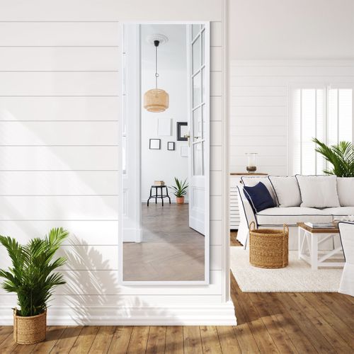 Miroir à Suspendre Sur Porte Avec Crochets De Suspension Réglables En Hauteur 36,5 X 107 Cm Blanc