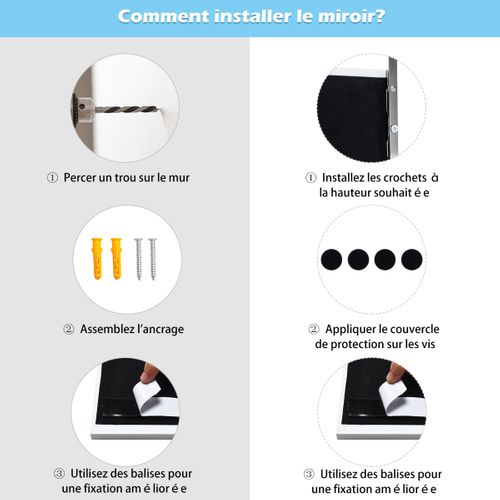 Miroir à Suspendre Sur Porte Avec Crochets De Suspension Réglables En Hauteur 36,5 X 107 Cm Blanc