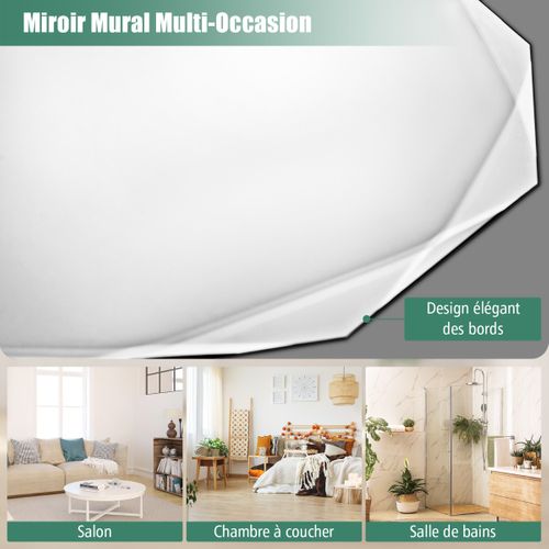 Miroir De Courtoisie Mural Sans Cadre Miroir Décoratif 76 Cm Antidéflagrant Bords Biseautés Unique