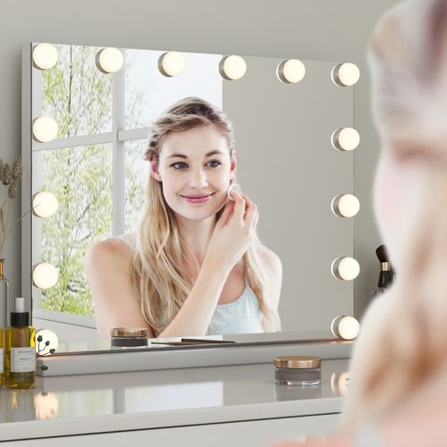 Miroir De Maquillage 14 Ampoules LED Loupe X5 Miroir De Courtoisie Eclairé De Table 3 Modes D'ecla