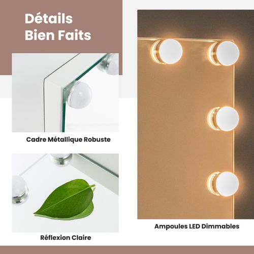 Miroir De Maquillage 14 Ampoules LED Loupe X5 Miroir De Courtoisie Eclairé De Table 3 Modes D'ecla