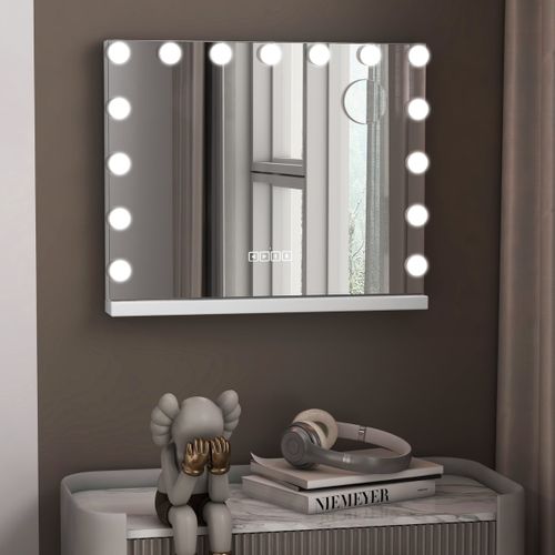 Miroir De Maquillage Avec 15 LED Miroir Hollywood à Intensité Variable 3 Couleurs Commande Tactile