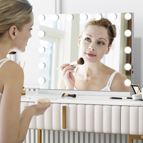 Miroir De Maquillage Avec 15 LED Miroir Hollywood à Intensité Variable 3 Couleurs Commande Tactile