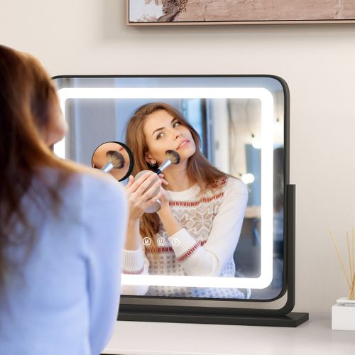 Miroir De Maquillage LED Lumineux Tactile 5 X Grossissement L56 X L48 Cm Rotation 360° 3 Couleurs