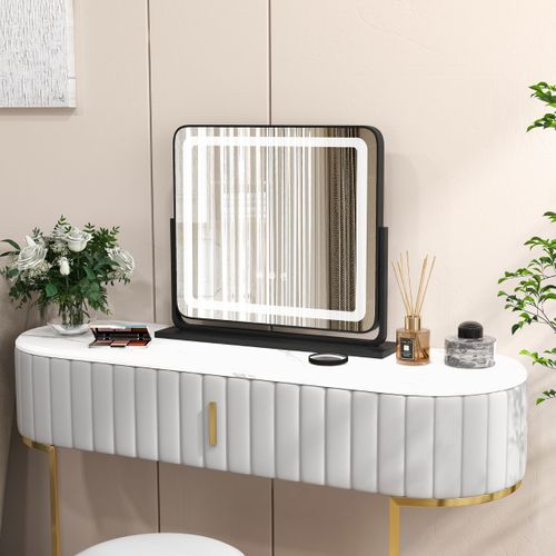 Miroir De Maquillage LED Lumineux Tactile 5 X Grossissement L56 X L48 Cm Rotation 360° 3 Couleurs