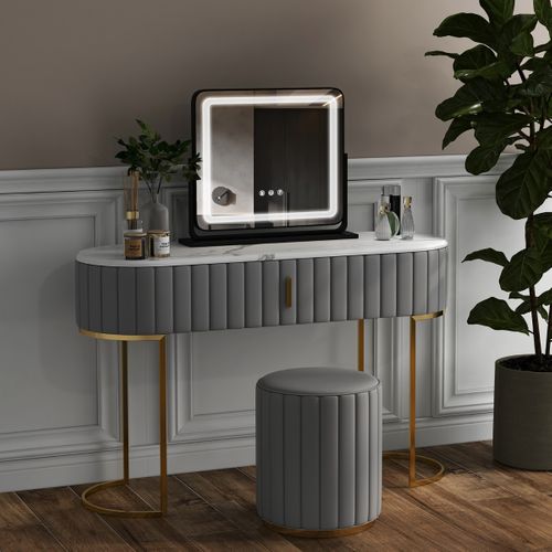 Miroir De Maquillage LED Lumineux Tactile 5 X Grossissement L56 X L48 Cm Rotation 360° 3 Couleurs