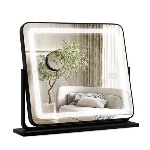 Miroir De Maquillage LED Lumineux Tactile 5 X Grossissement L56 X L48 Cm Rotation 360° 3 Couleurs