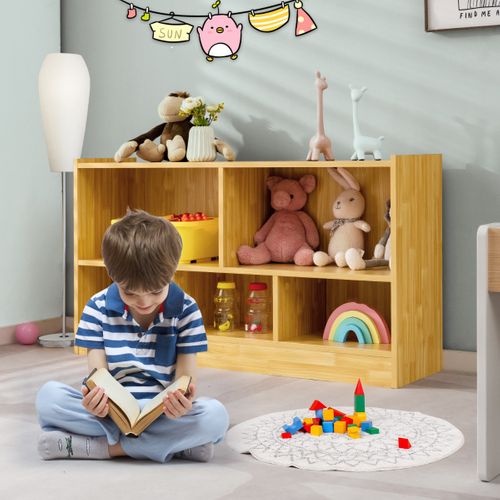 Bibliothèque - Étagère Pour Enfants 111x30x61,5 Cm Avec 5 Compartiments Et Patins Antidérapants