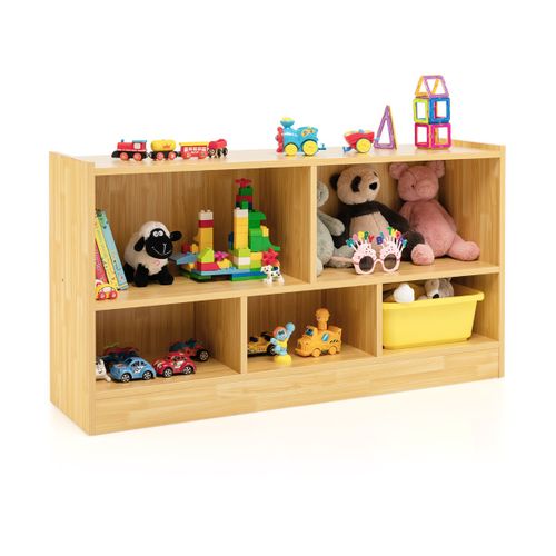 Bibliothèque - Étagère Pour Enfants 111x30x61,5 Cm Avec 5 Compartiments Et Patins Antidérapants