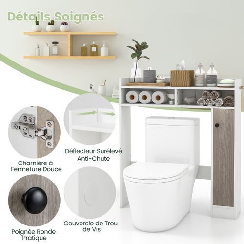 Meuble De Toilette Wc, Étagère De Toilette Avec 2 Compartiments Et 1 Porte Étagères Réglables