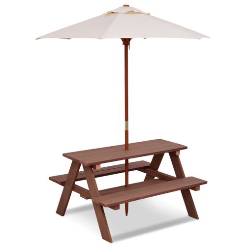 Table Avec 2 Bancs Et Parasol De Jardin Pour Enfant En Sapin Table De Pique-nique Pour 4 Enfants