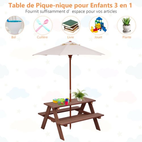 Table Avec 2 Bancs Et Parasol De Jardin Pour Enfant En Sapin Table De Pique-nique Pour 4 Enfants