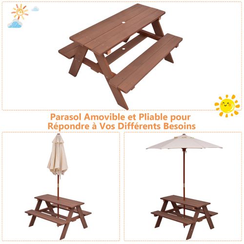 Table Avec 2 Bancs Et Parasol De Jardin Pour Enfant En Sapin Table De Pique-nique Pour 4 Enfants