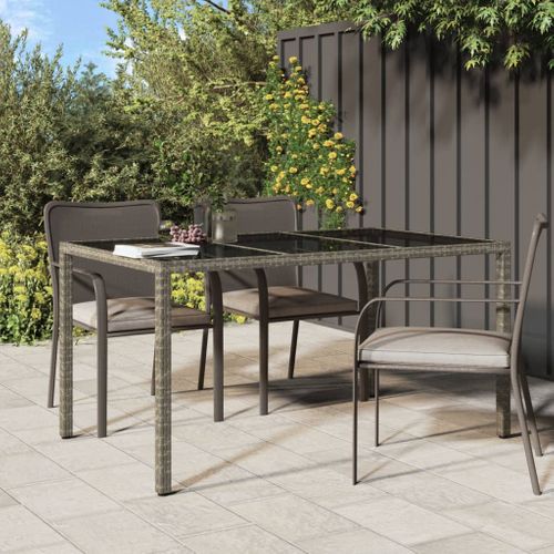 Table De Jardin - Table D'extérieur 150x90x75 Cm Verre Trempé Et Poly Rotin Gris
