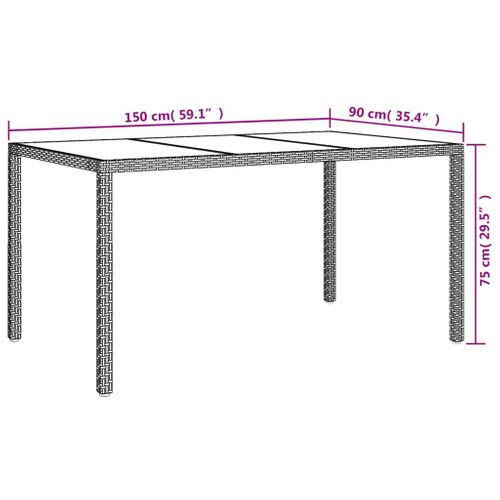 Table De Jardin - Table D'extérieur 150x90x75 Cm Verre Trempé Et Poly Rotin Gris