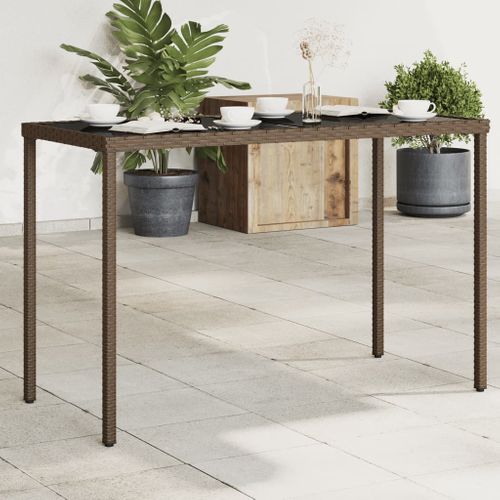 Table De Jardin - Table D'extérieur Dessus En Verre Marron 115x54x74 Cm Poly Rotin