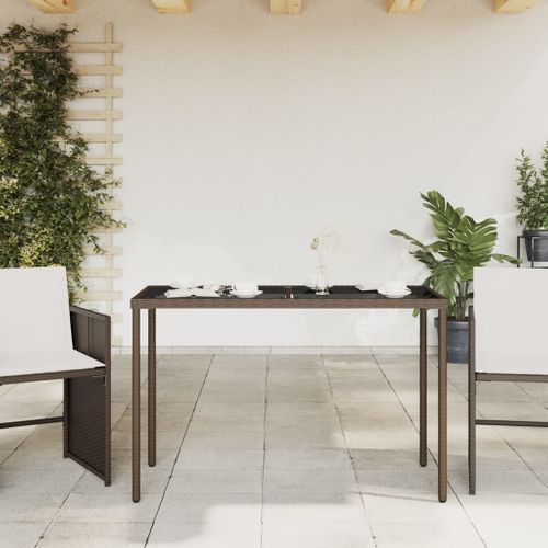Table De Jardin - Table D'extérieur Dessus En Verre Marron 115x54x74 Cm Poly Rotin