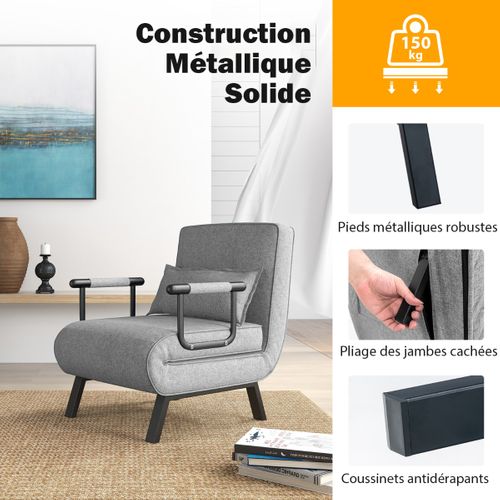 Fauteuil Convertible 1 Place Fauteuil De Salon 4-en-1 Dossier Réglable