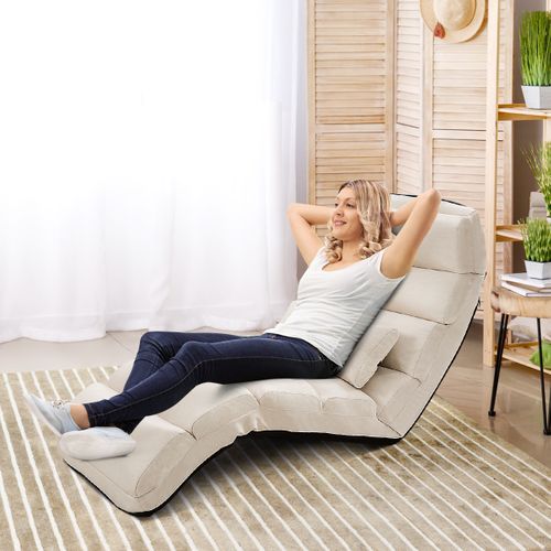 Coussin De Sol - Fauteuil Relax Pliable Réglable Sur 5 Positions En Faux Daim Beige