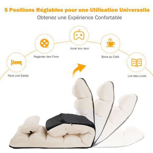 Coussin De Sol - Fauteuil Relax Pliable Réglable Sur 5 Positions En Faux Daim Beige