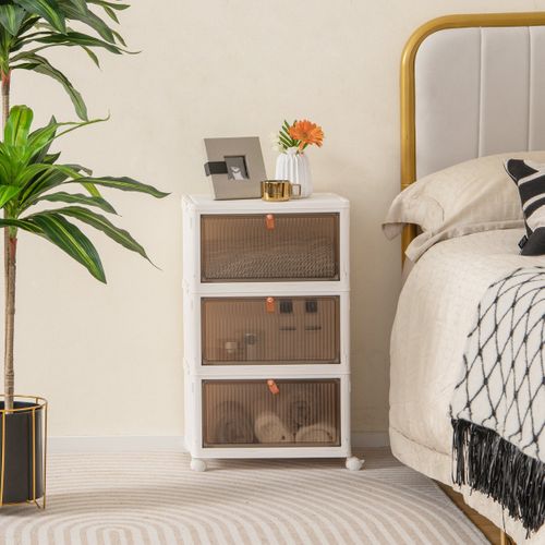 Meuble à Chaussures, Armoire à Chaussures Pliable 3 Niveaux Portes Transparentes Magnétiques