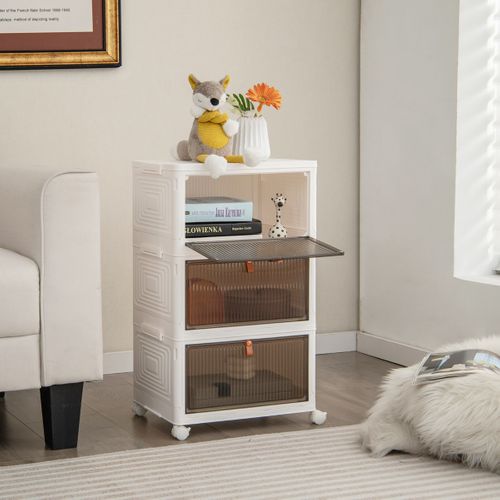 Meuble à Chaussures, Armoire à Chaussures Pliable 3 Niveaux Portes Transparentes Magnétiques