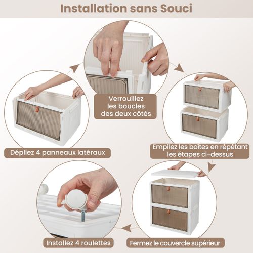 Meuble à Chaussures, Armoire à Chaussures Pliable 3 Niveaux Portes Transparentes Magnétiques