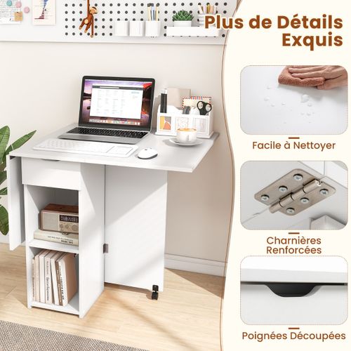 Table D’appoint Pliante Bout De Canapé Avec 2 Roulettes à Abattants Pour Petits Espaces