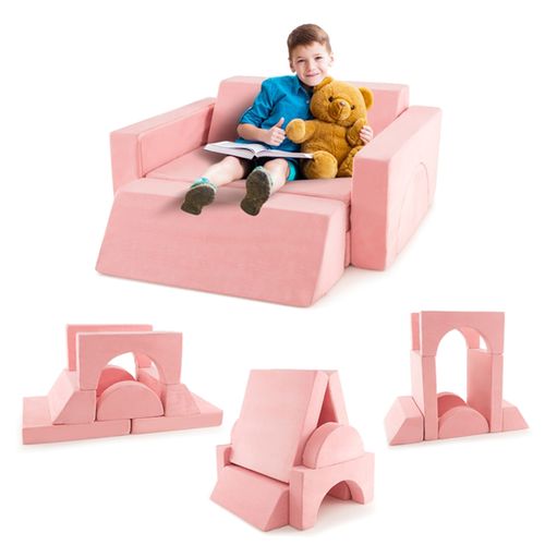 Canapé Enfants 8 Pièces Avec Combinaisons Multiples Fauteuil Convertible En Tissu Shédine