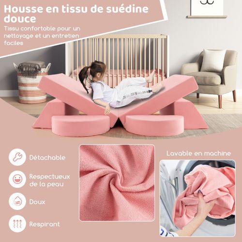 Canapé Enfants 8 Pièces Avec Combinaisons Multiples Fauteuil Convertible En Tissu Shédine