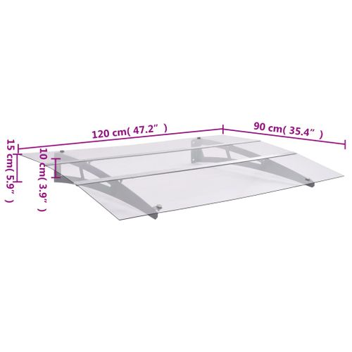 Store Banne - Auvent De Porte Argenté Et Transparent 120x90 Cm Polycarbonate At14
